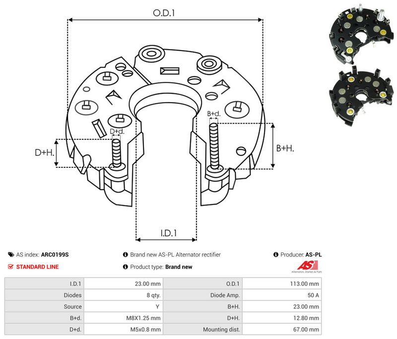 AS-PL ARC0199S Rectifier, alternator