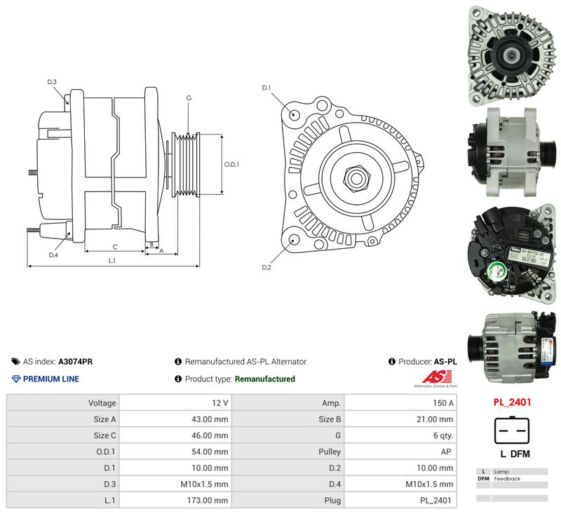 Generaator, AS-PL A3074PR
