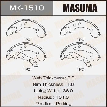 Колодки гальмівні гальма стоянки Nissan Micra (02-10), Note (06-13) (MK-1510) MASUMA