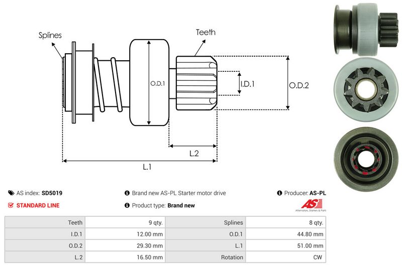 AS-PL SD5019 Freewheel Gear, starter