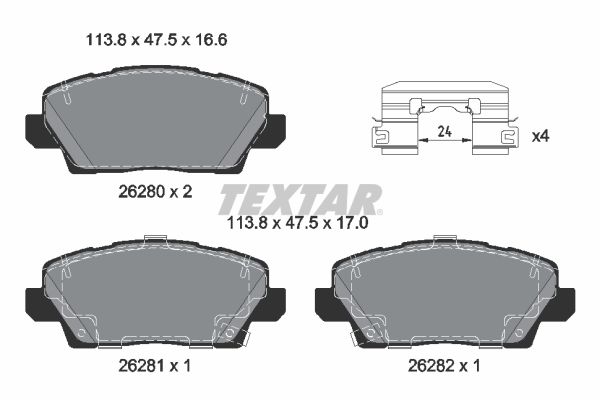 Комплект гальмівних накладок, дискове гальмо, Textar 2628001