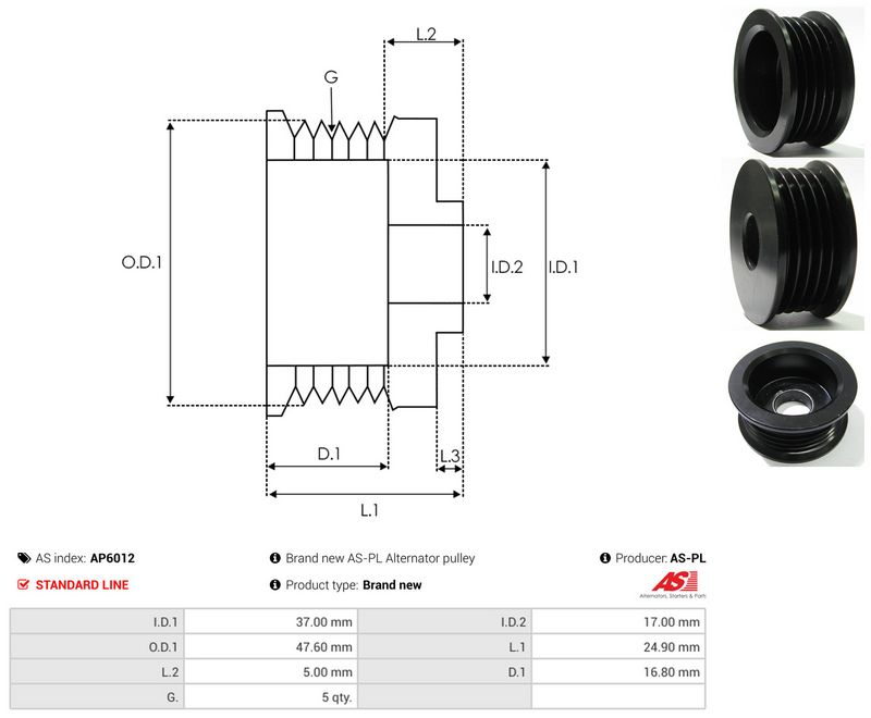 AS-PL AP6012 Belt Pulley, alternator