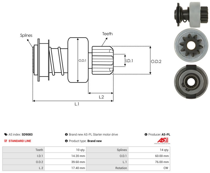 AS-PL SD9083 Freewheel Gear, starter