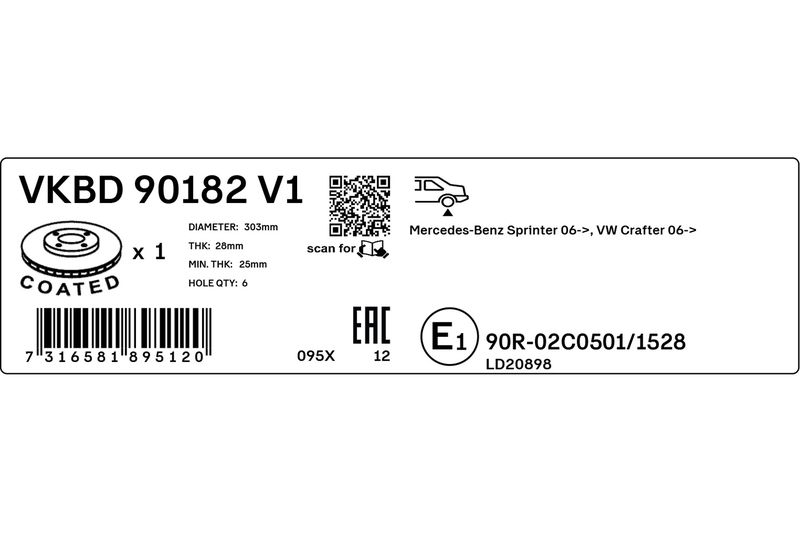 SKF VKBD 90182 V1 Brake Disc