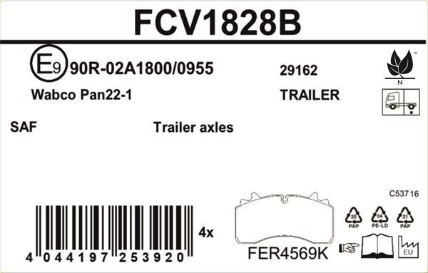 Sada brzdových destiček, kotoučová brzda FCV1828B