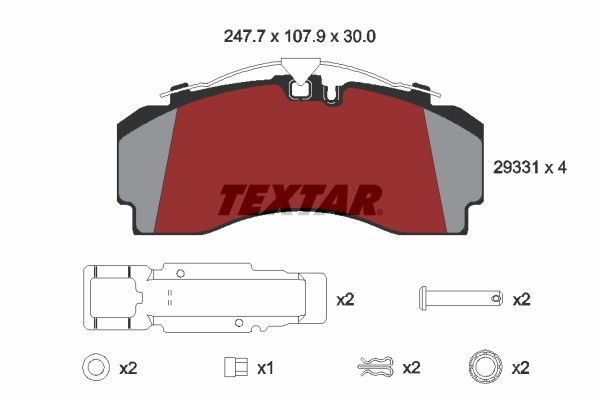 Комплект гальмівних накладок, дискове гальмо, Textar 2933101