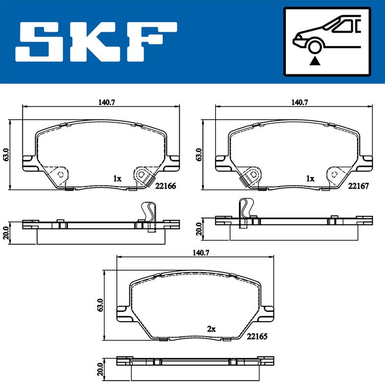 Комплект гальмівних накладок, дискове гальмо, Skf VKBP80346A