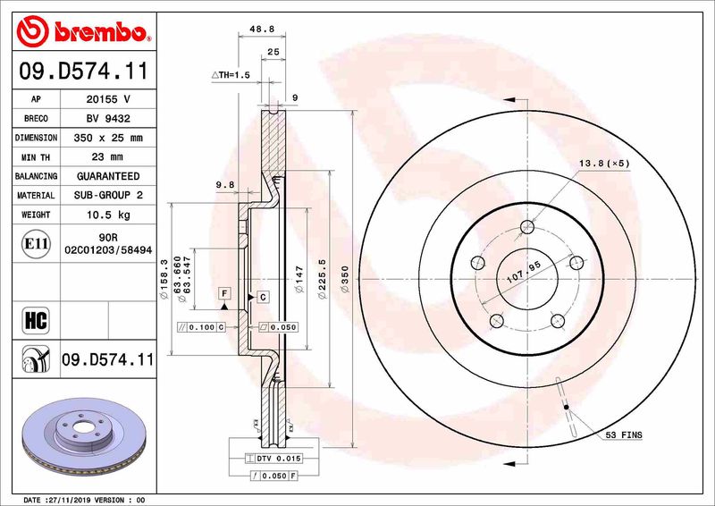 BREMBO Remschijf 09.D574.11