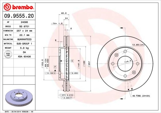 Гальмівний диск, Brembo 09.9555.20