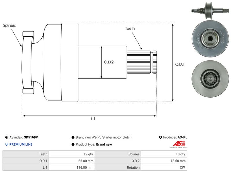 AS-PL SD5169P Pinion, starter