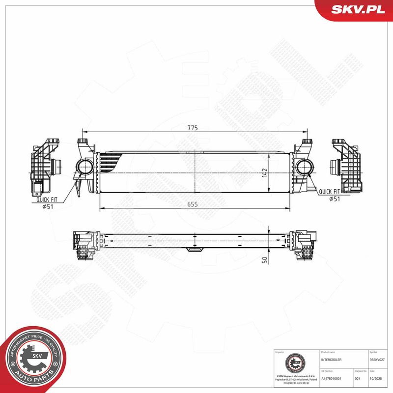 Kompressoriõhu radiaator, ESEN SKV 98SKV027