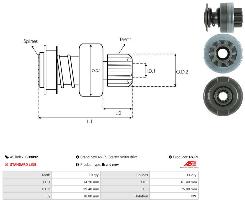 AS-PL SD9092 Freewheel Gear, starter