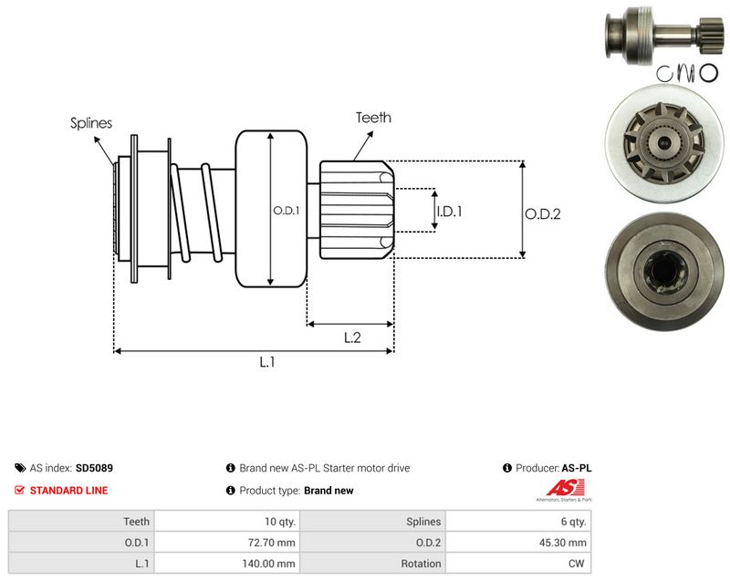 AS-PL SD5089 Freewheel Gear, starter