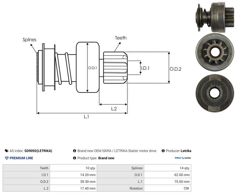 AS-PL SD9092(LETRIKA) Freewheel Gear, starter