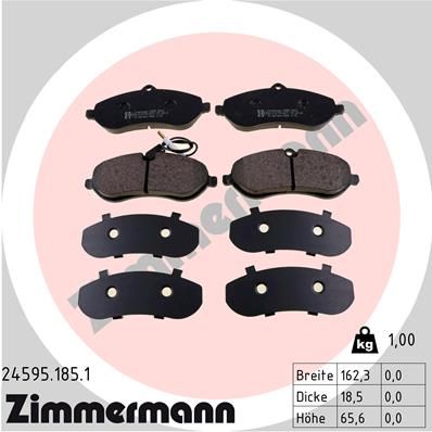 Комплект гальмівних накладок, дискове гальмо, Zimmermann 24595.185.1