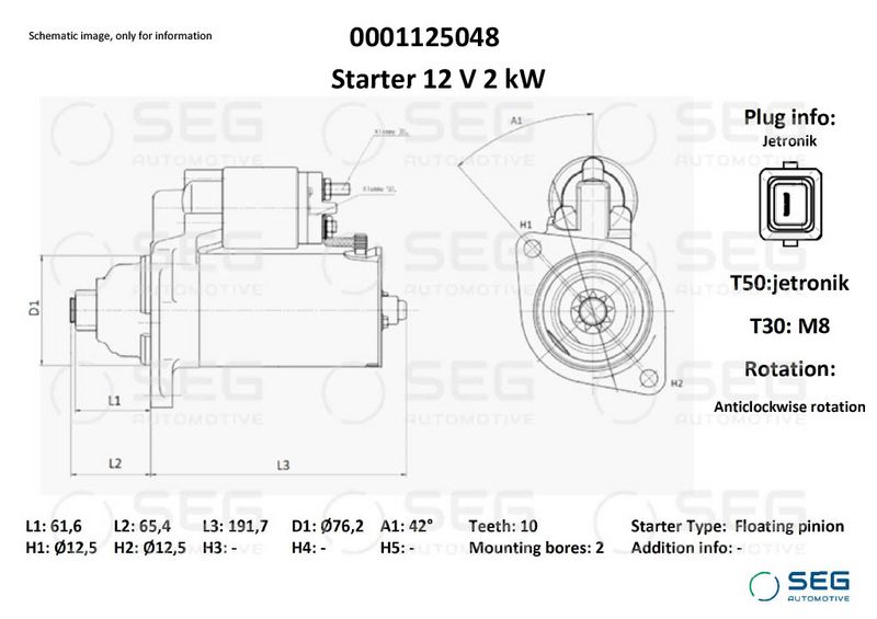 SEG Automotive 0001125048 Starter