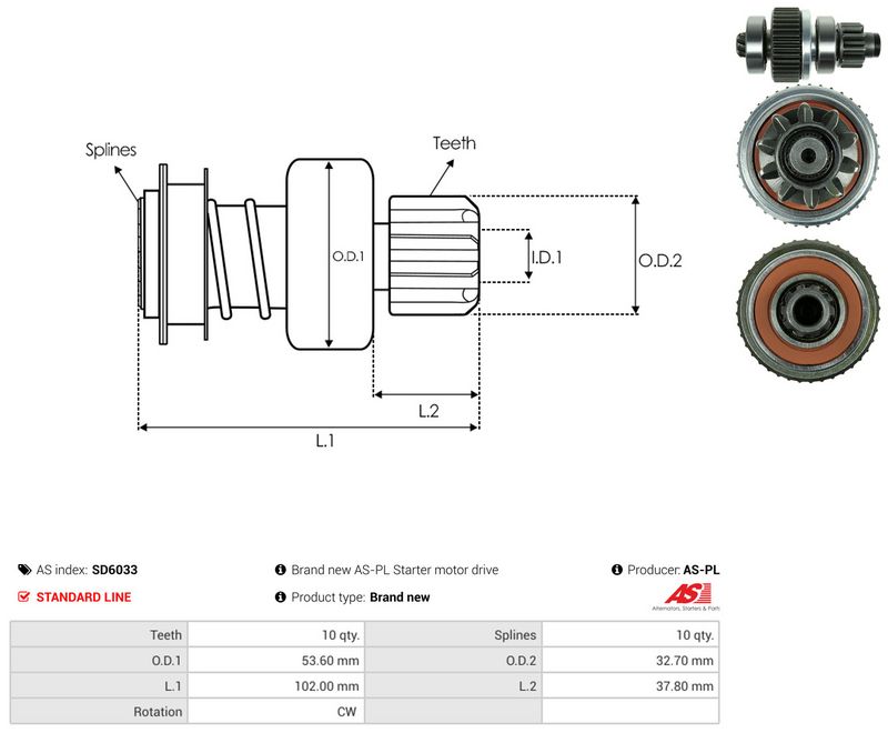 AS-PL SD6033 Freewheel Gear, starter