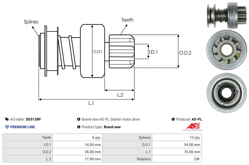 AS-PL SD3139P Freewheel Gear, starter