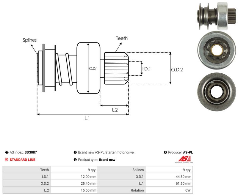 AS-PL SD3087 Freewheel Gear, starter