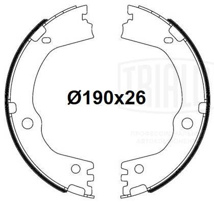 Комплект гальмівних колодок, стоянкове гальмо, Hyundai Santa Fe (06-)/Tucson II (15-) 190x26 (GF 4661) Trialli, Trialli GF4661