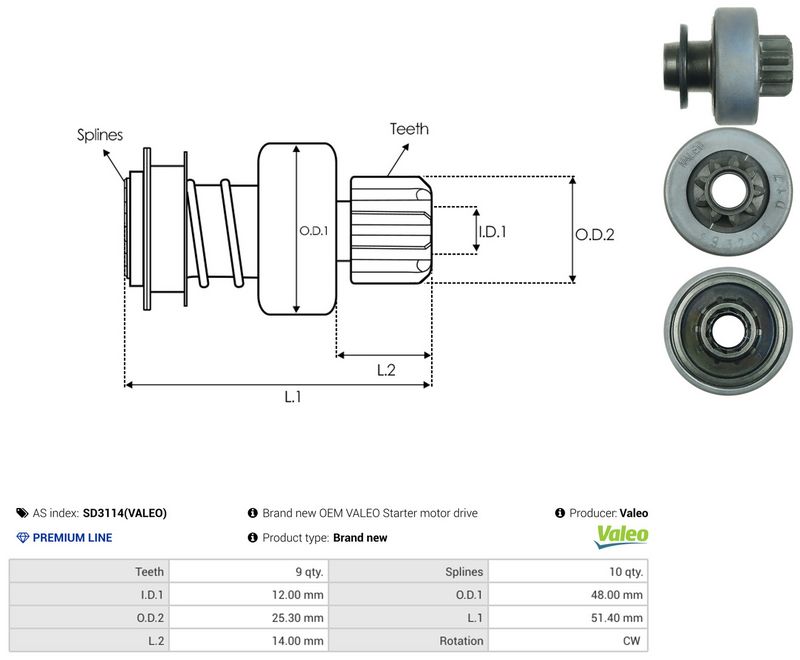 AS-PL SD3114(VALEO) Freewheel Gear, starter