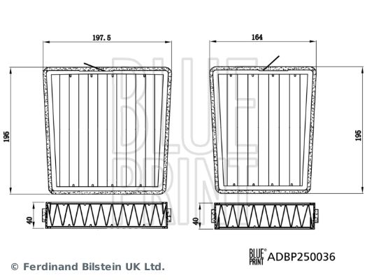 Комплект фільтрів, повітря салону, Blue Print ADBP250036