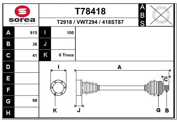 EAI hajtótengely T78418