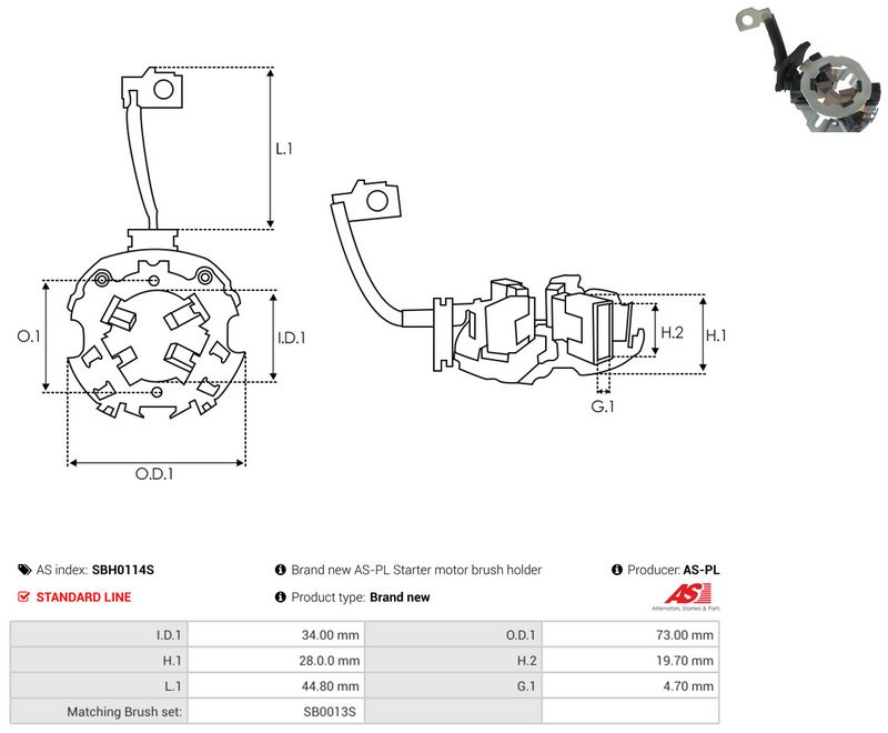 AS-PL SBH0114S Holder, carbon brushes