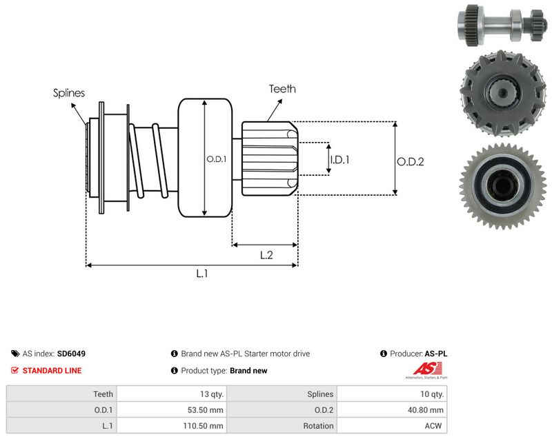 AS-PL SD6049 Freewheel Gear, starter