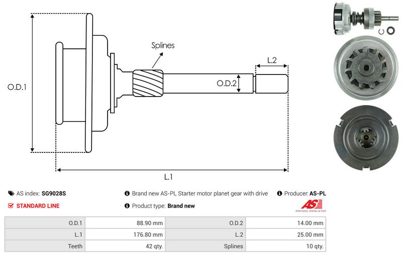 Sisehammastega ratas, starteri planetaarrattas, AS-PL SG9028S