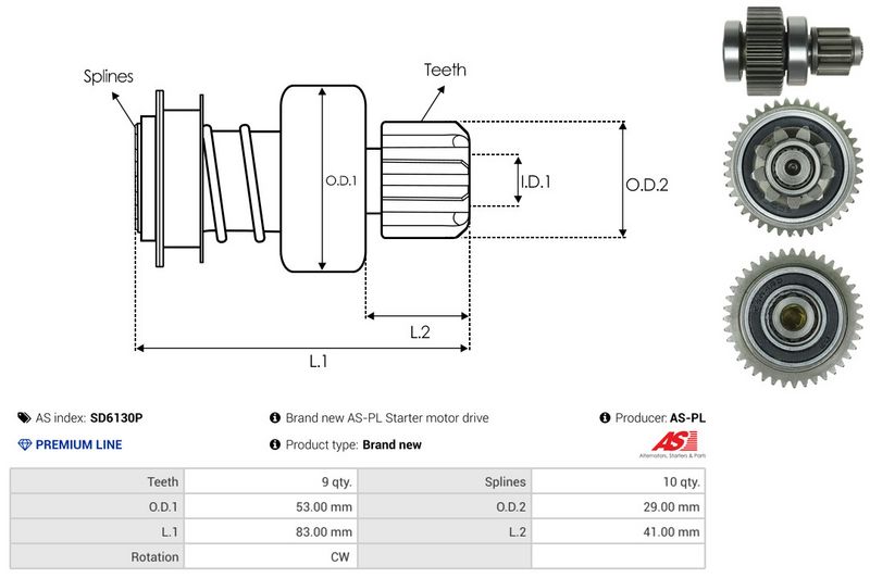 AS-PL SD6130P Freewheel Gear, starter