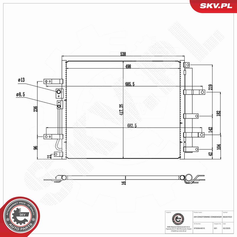 ESEN SKV 86SKV522 Condenser, air conditioning