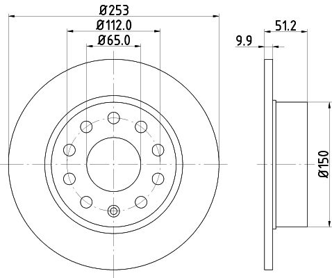 Гальмівний диск, повн., 253мм, Audi A3/A4/A6 05-/VW Caddy III/Eos/Golf V,Skoda Octavia 04-, Hella Pagid 8DD355109-601