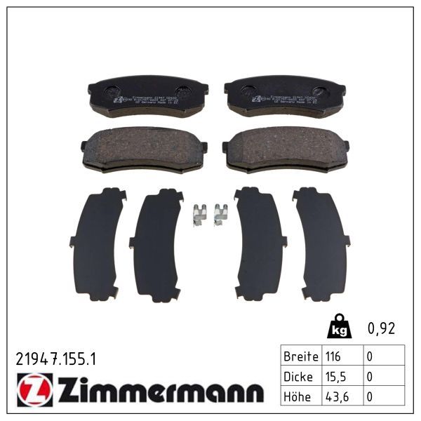 комплект спирачно феродо, дискови спирачки ZIMMERMANN