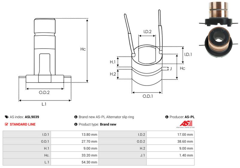 AS-PL ASL9039 Slip Ring, alternator