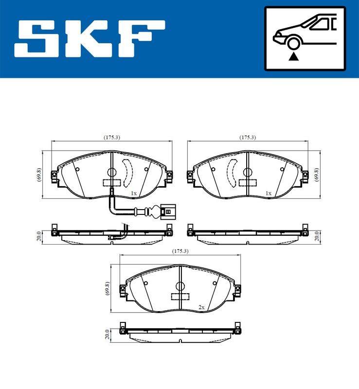 Комплект гальмівних накладок, дискове гальмо, Skf VKBP80179E