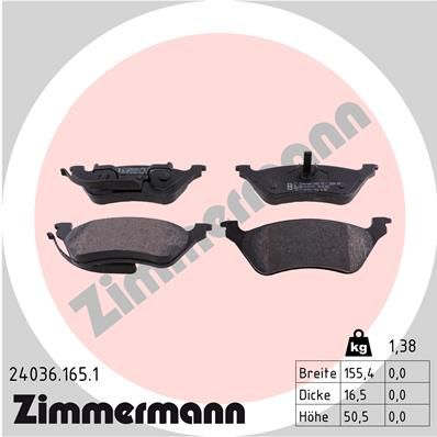 Комплект гальмівних накладок, дискове гальмо, Zimmermann 240361651