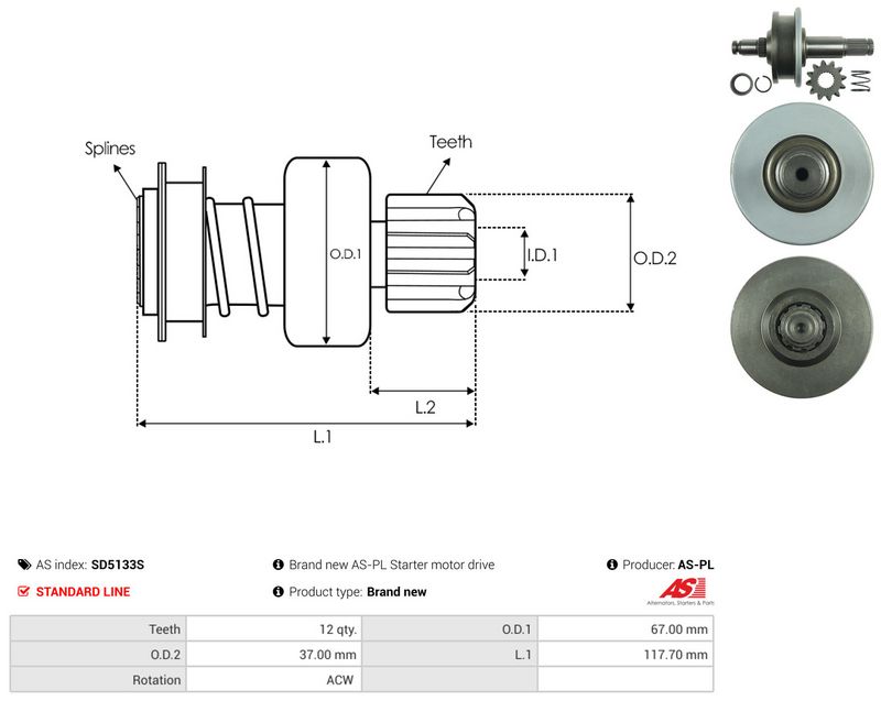 AS-PL SD5133S Freewheel Gear, starter