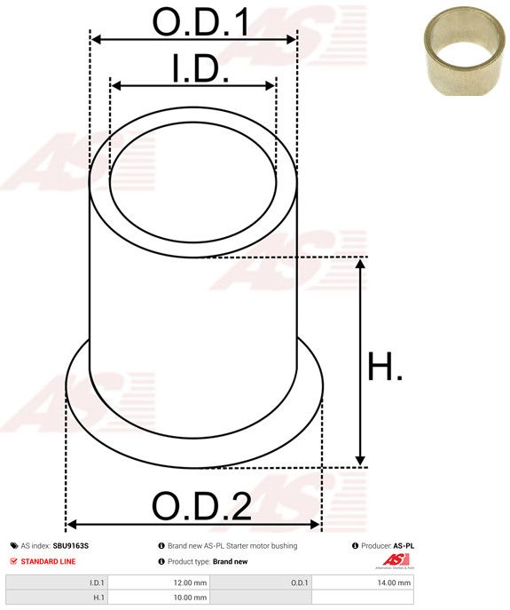 AS-PL SBU9163S Bush, starter shaft