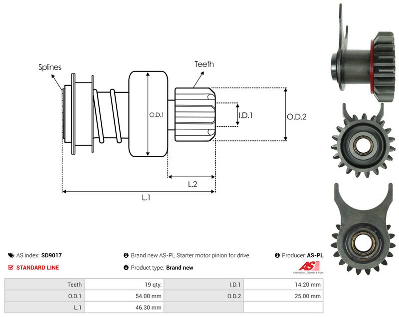 AS-PL SD9017 Freewheel Gear, starter