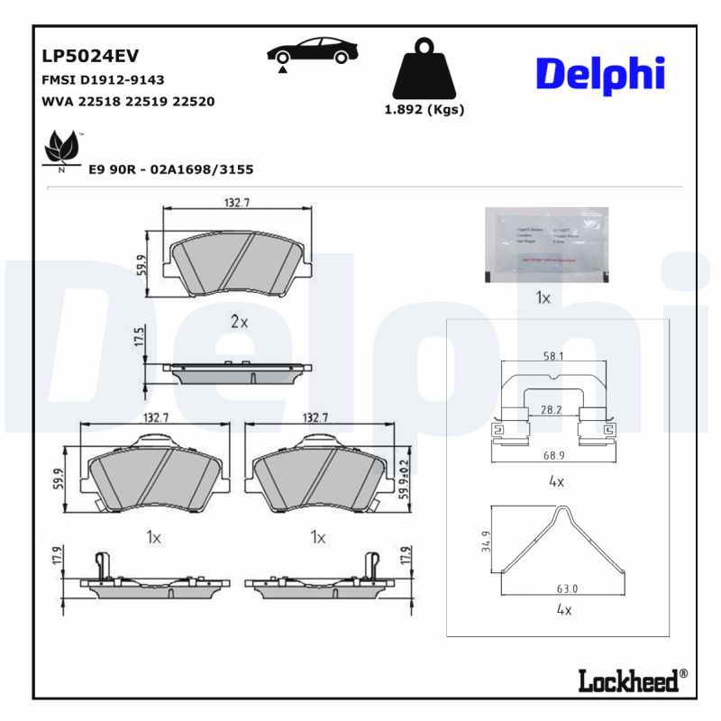 DELPHI LP5024EV Brake Pad Set, disc brake
