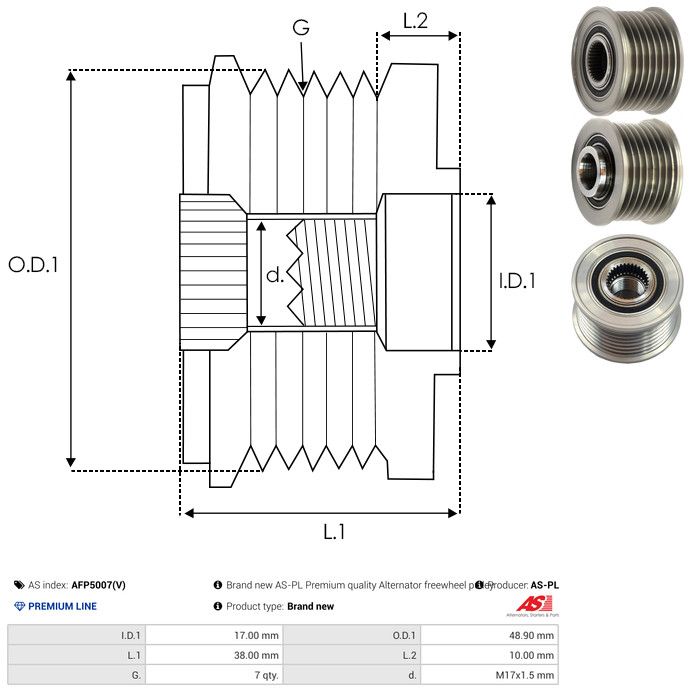 AS-PL AFP5007(V) Alternator Freewheel Clutch