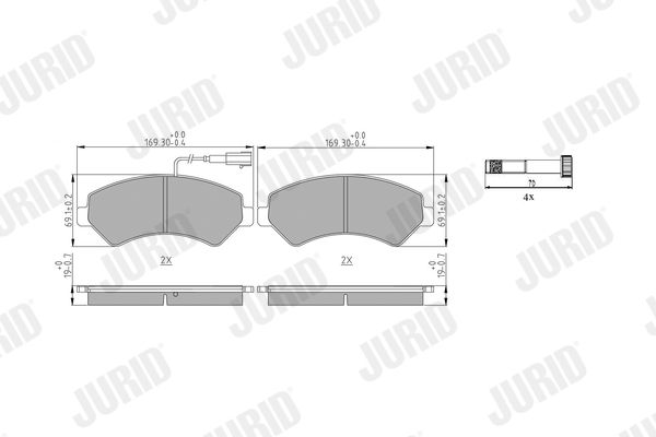 JURID FIAT комплект гальмівних колодок передній с датч. DUCATO,JUMPER 06-