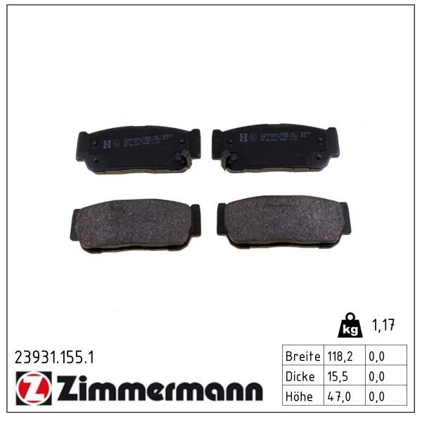 комплект спирачно феродо, дискови спирачки ZIMMERMANN
