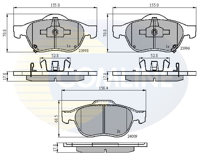 Комплект гальмівних накладок, дискове гальмо, Comline CBP31249