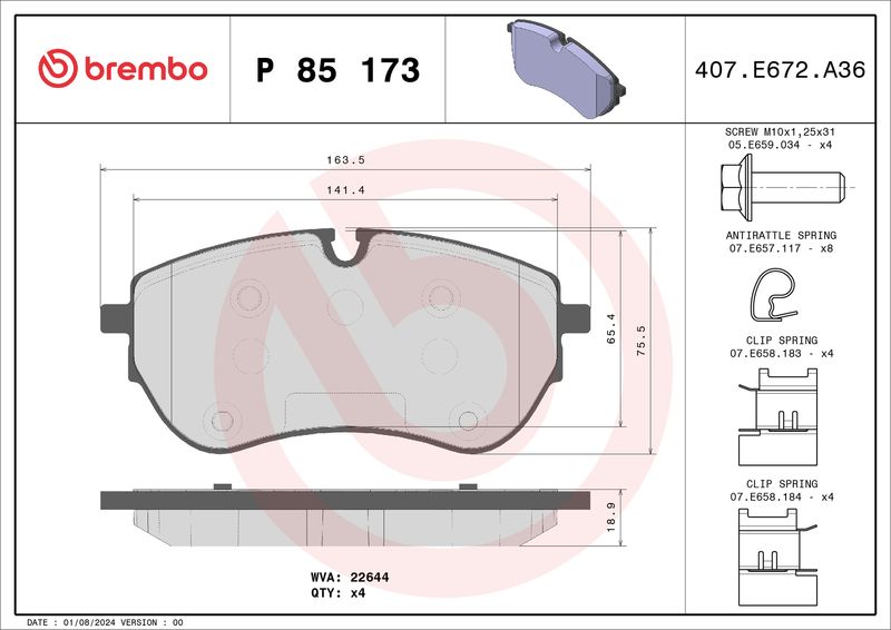 BREMBO Remblokkenset, schijfrem P 85 173