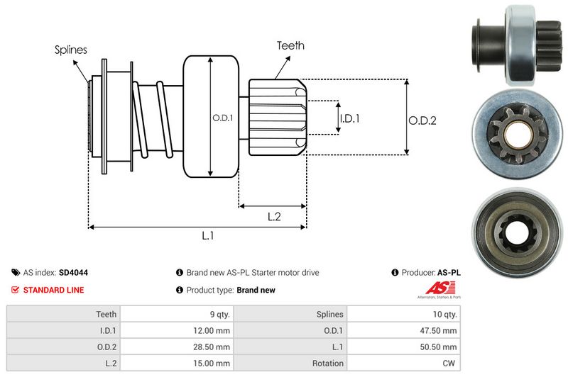 AS-PL SD4044 Freewheel Gear, starter