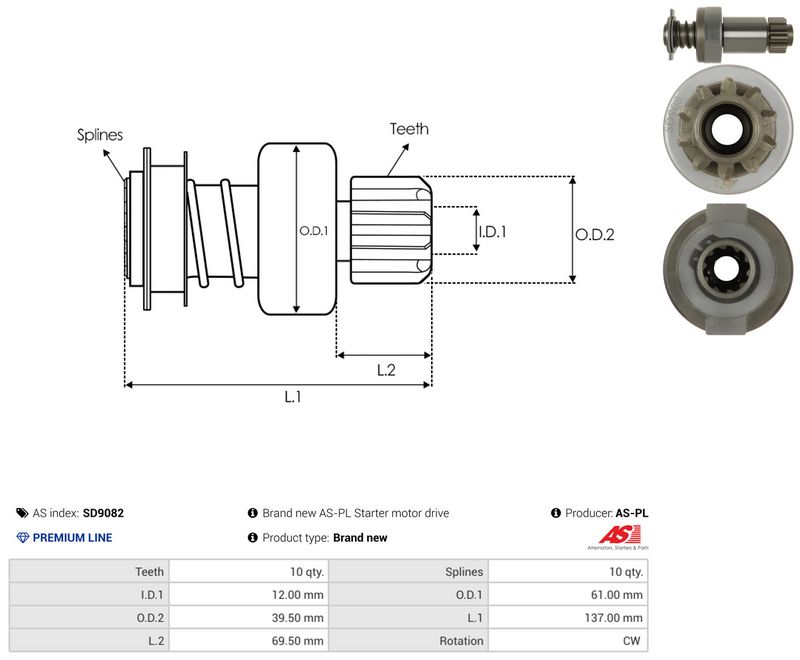 AS-PL SD9082 Freewheel Gear, starter