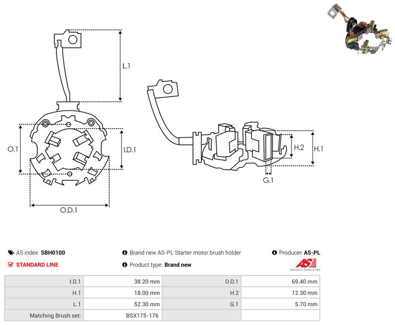 AS-PL SBH0100 Holder, carbon brushes
