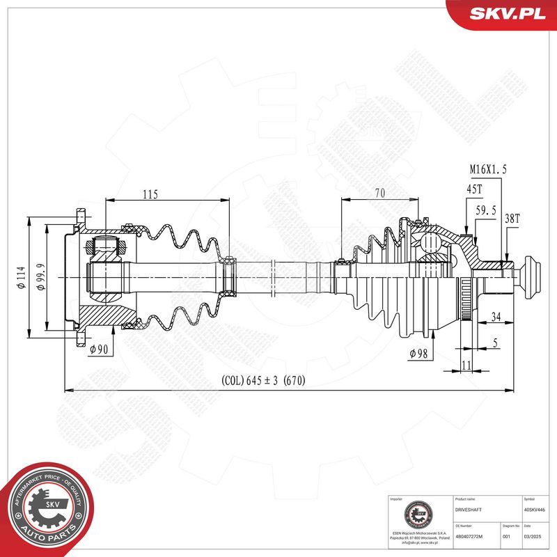 ESEN SKV 40SKV446 Drive Shaft